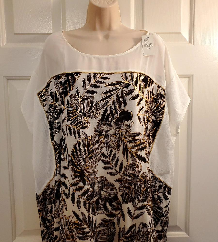 Lane Bryant Plus Size Metallic Palm Leaf Top NEW